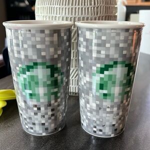 Starbucks Rodarte Ceramic Tumbler 12oz Pixel 2012 Travel Cup with Lid x 2